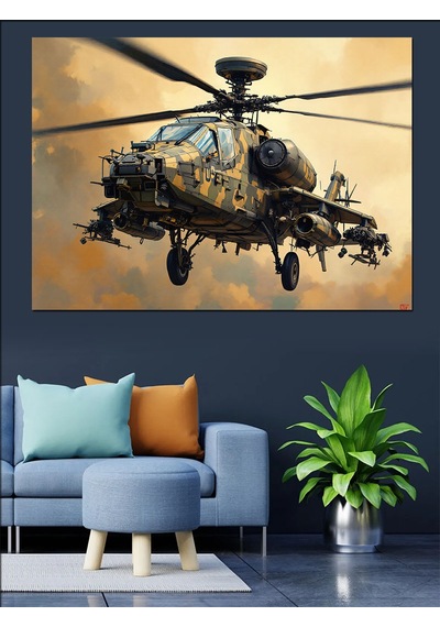 Askeri Saldırı Helikopteri Dekoratif Kanvas - Mdf Ahşap Tablo