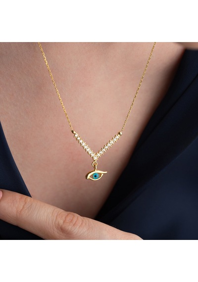 Vaoov 925 Ayar Gümüş Taşlı Sallantılı Göz Kolye Gold