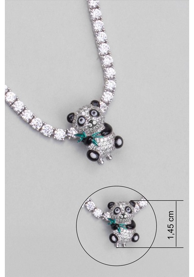 Sevimli Panda 18 Ayar Beyaz Altın Kaplama Gümüş Charm