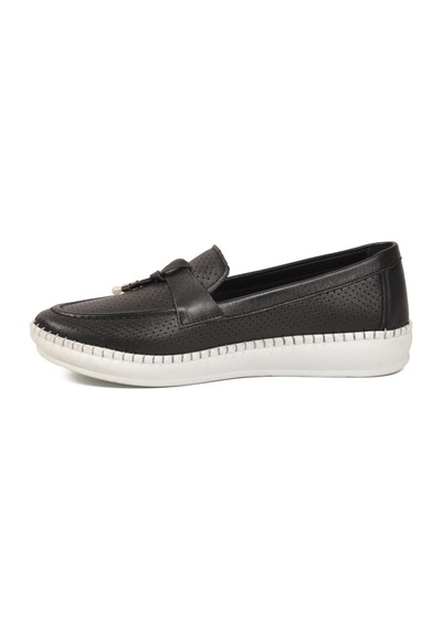 Voyager Siyah Hakiki Deri Anatomik Rahat Tabanlı Kadın Casual Ayakkabı Loafer Z093