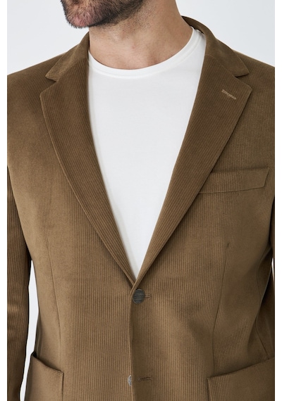 Kahverengi Fitilli Kadife Slim Fit Blazer Ceket Kahve