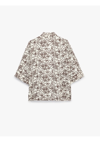 Koton Koton X Melis Ağazat - Keten Karışımlı Cepli Floral Nakış Detaylı Kimono Bordo Desenli 6sak50031ew Koton Koton X Melis Ağazat - Keten Karışımlı Cepli Floral Nakış Detaylı Kimono Bordo Desenli 6sak50031ew
