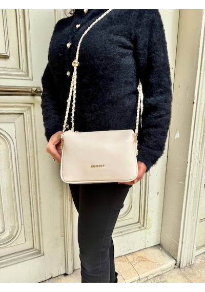 Just Polo Kadın Zincir Askılı Günlük Ve Özel Kullanıma Uygun Şık Tasarımlı Omuz & Çapraz Çanta Shoulder Bag Krem