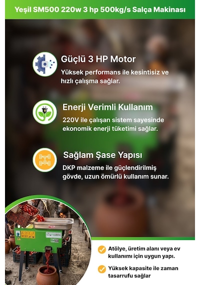 Yeşil Makina Sm500 Salça Makinesi 220 V. 3 Hp.