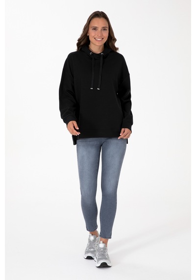 U.S. Polo Assn. Kadın Siyah Modal Karışımlı Kapüşonlu Sweatshirt 50313561-VR046