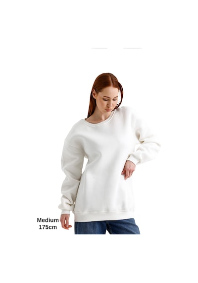 Pxm Oversize 3 Iplik Şardonlu Sweatshirt Düz Kadın Beyaz Kırık Beyaz Kırık Beyaz