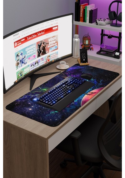 Dijital Evrende Köpek Ve Adam V4 90x40 Xxl Gaming Kauçuk Kaymaz Taban Mouse Pad Fare Altlığı