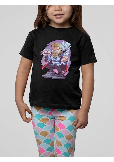 Sevbano Tasarım Thor Baskılı Unisex Yenilmezler Film Çocuk Tişört 1-12 Y SIYAH