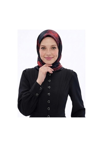Bushu Çiçek Desenli Twill Eşarp siyah