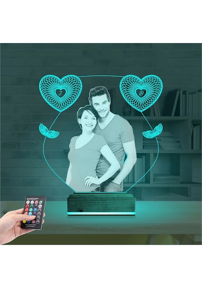 Luvivia Kalp Melek Sevgiliye Hediye Fotoğraflı 3d Lamba - Masa Gece Lambası V2