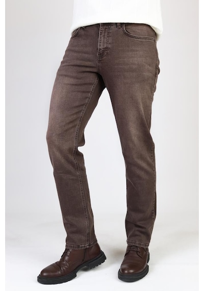 HLT Jeans Erkek Kahverengi Regular Fit Rahat Kesim Esnek Likralı Denim Jeans Kot Pantolon 001