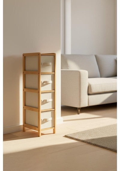 Digithome Bambu Slim 4 Çekmeceli Dolap Organizer Çok Amaçlı Düzenleyici Şifonyer Db-0048 Kahverengi