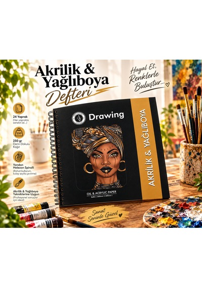 Akrilik & Yağlı Boya Çizim Defteri 20x20 Boyut 250 Gr Derin Dokulu 48 Sayfa 24 Yaprak