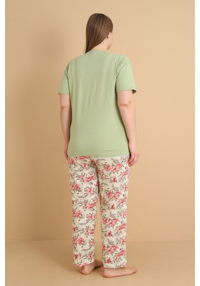 Wordex Mirano 4503 Çiçekli Kısa Kollu Pamuklu Penye Büyük Beden Kadın Pijama Takımı Yeşil Wordex Mirano 4503 Çiçekli Kısa Kollu Pamuklu Penye Büyük Beden Kadın Pijama Takımı Yeşil