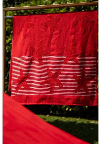Menderes Home Cotton Collection Bukle Plaj Havlusu Yıldız Kırmızı