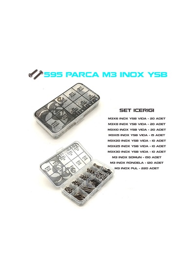 595 Parça M3 İnox YSB Vida Somun ve Pul Seti