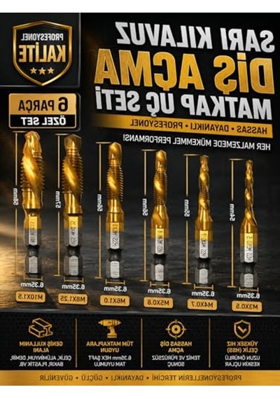 6 Parça Sarı Klavuz Diş Açma Kılavuz Matkap Uç Seti, Ahşap Ve Metal İçin