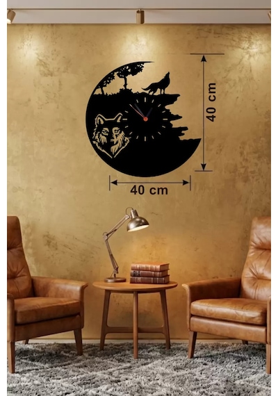 Kurt Temalı Lazer Kesim Ahşap Duvar Saati - 40x40 Cm Dekoratif Belirtilmemiş