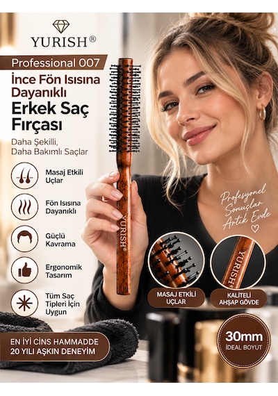 Professional 007 İnce Fön Isısına Dayanıklı Erkek Ve Kadın Saç Fırçası 0