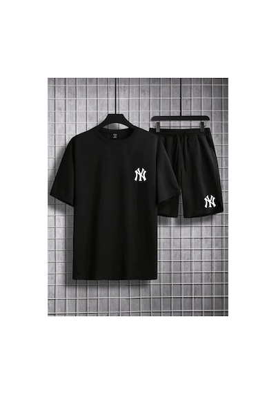 Ny Ci Ty Baskılı Unisex Oversize T-shirt Ve Yazlık Şort Alt Üst Takım 2'li Tyc00855021670 Siyah