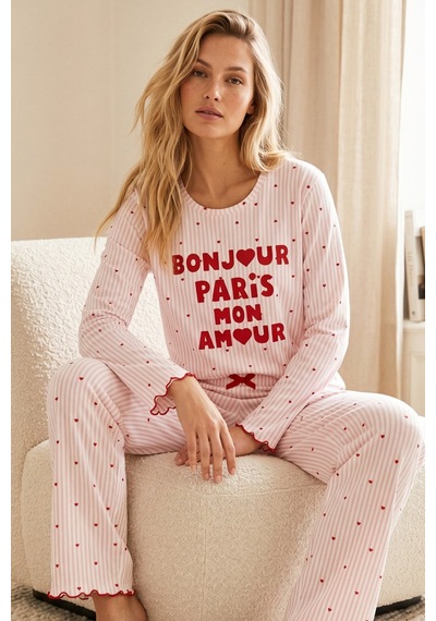 Siyah İnci Pamuklu Likralı Örme Pijama Takım 26240307 Çok Renkli