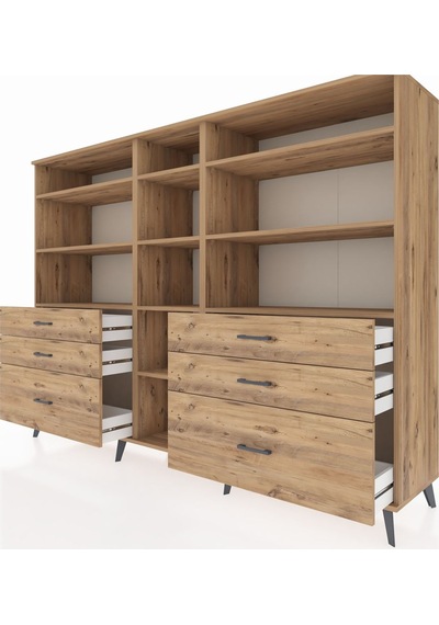 Hyperion Dolap 10 Raflı 6 Çekmeceli 220x44x163 Çam-çam Çam-çam