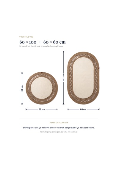Banyo Paspası Takımı 60x100+60x60 Cm İç Trikot Bej & Camel