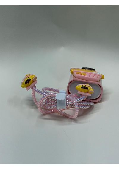 Sweety iPhone Uyumlu Kablo Ve Başlık Koruyucu Set Pembe