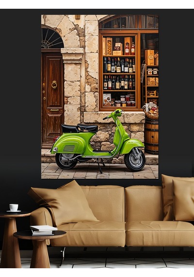 Ahşap Tablo Yeşil Scooter Sokak Lambası