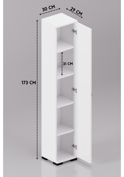 Banyo Dolabı Dar Boy Dolap Raflı Kapaklı Çok Amaçlı Organizer 5 Katlı 266 Beyaz
