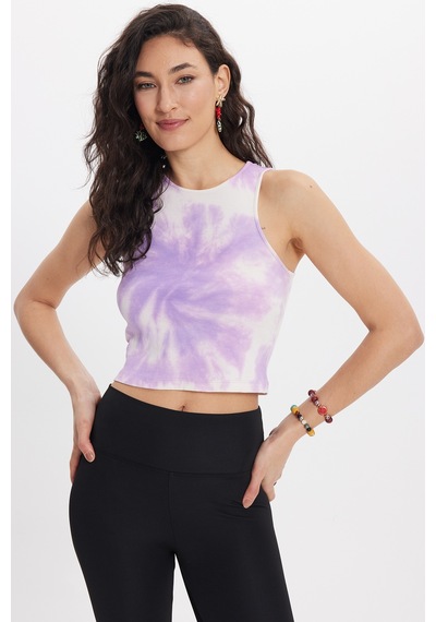 Tudors Kadın Slim Fit Dar Kesim %100 Pamuk Kolsuz Askılı Bisiklet Yaka Baskılı Pembe Crop-50580