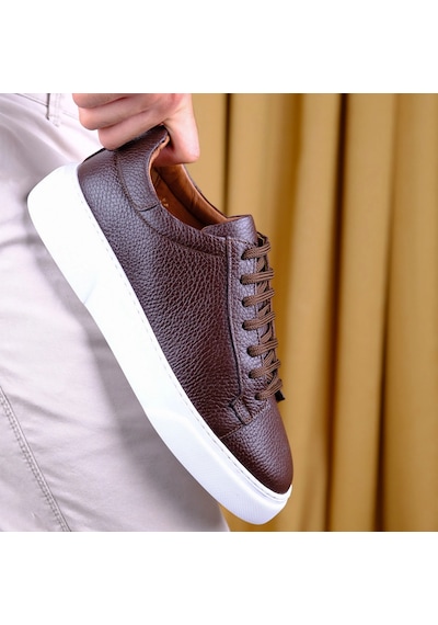 Twingold Kişiselleştirilebilir Kalın Ortopedik Tabanlı %100 Deri Sneaker Spor Ayakkabı - Kahverengi Kahverengi