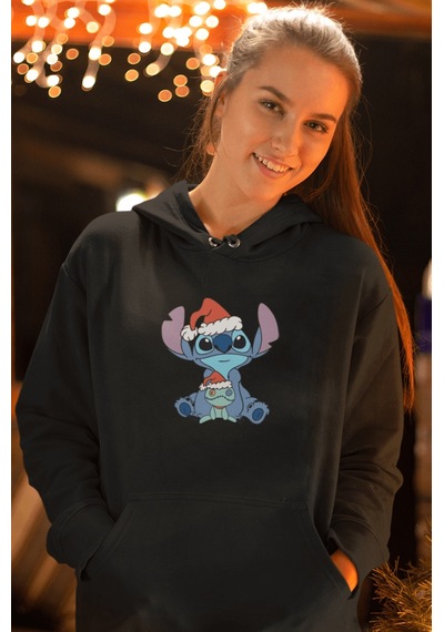 Stitch Yılbaşı Kapşonlu Sweatshirt 001