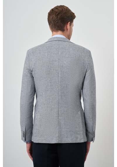 Morven Erkek Lacivert Keten Dokuma Slim Fit Mono Yaka Ceket 25ys002002200 Lacivert