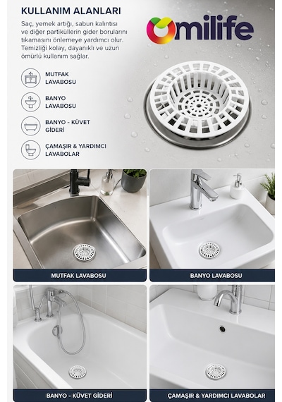 2 Adet Plastik Lavabo Gider Süzgeci Mutfak Evye Gider Filtresi Saç Kıl Yemek Artığı Tutucu