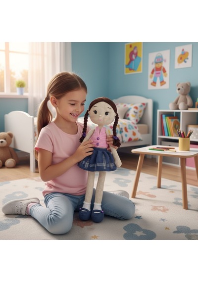 Büyük Amigurumi Bebek Oyun Ve Uyku Arkadaşı Bej - Pembe