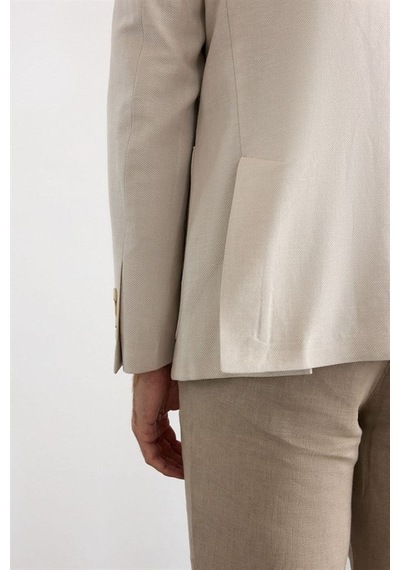Süvari Bej Slim Mono Yaka Düz Poplin Torba Cep 6 Drop Klasik Ceket Sct2021600005-bj3