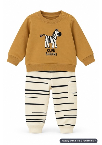 Ferasty İstanbul Erkek Bebek 2'li Takım Zebra Baskılı Club Safari Hardal