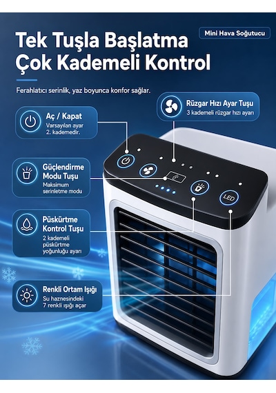 Mini Klima Soğutucu Ultrasonik Soğutmalı Vantilatör Serinetici Sesiz Ve Taşınabilir 900ml Su Hazneli Hava Nemlendirici Mini Fan Buz Konulabilir Usb 7 Farklı Led Işıklı Aşağa Yukarı Oynar Izgara Ofis 100 x 100 x 3 mm Mini Klima Soğutucu Ultrasonik Soğutmalı Vantilatör Serinetici Sesiz Ve Taşınabilir 900ml Su Hazneli Hava Nemlendirici Mini Fan Buz Konulabilir Usb 7 Farklı Led Işıklı Aşağa Yukarı Oynar Izgara Ofis 100 x 100 x 3 mm