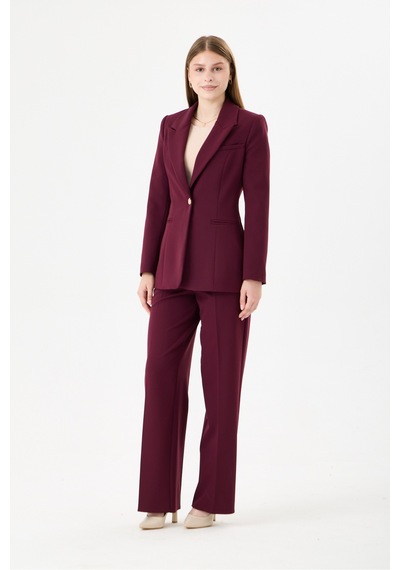 Velnara Moda Klasik Tek Düğme Ceket & Cepli Boru Paça Pantolon - Kadın Takım Elbise Koyu Mürdüm- Velnara Tasarımı Bordo Mürdüm - 918589140 Bordo Mürdüm