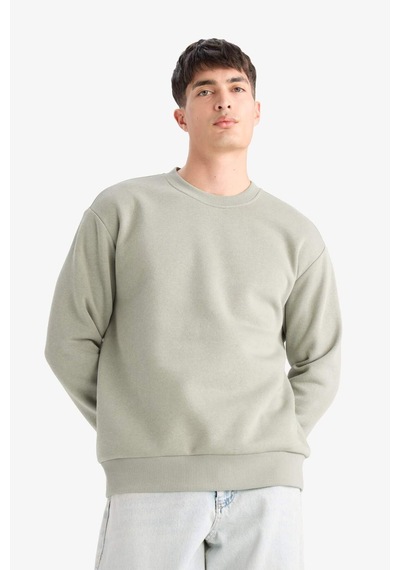 Defacto Relax Fit Bisiklet Yaka Kalın İçi Yumuşak Tüylü Basic Düz Sweatshirt T5139az25augn931 Yeşil