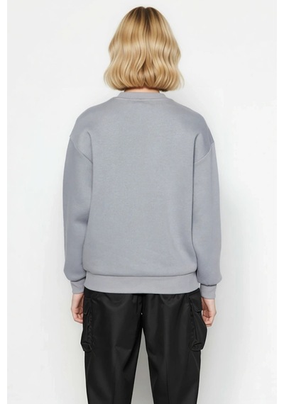 Benerly Kadın Bisiklet Yaka Düşük Kol Regular Kalıp Örme Sweatshirt Fonks Gri