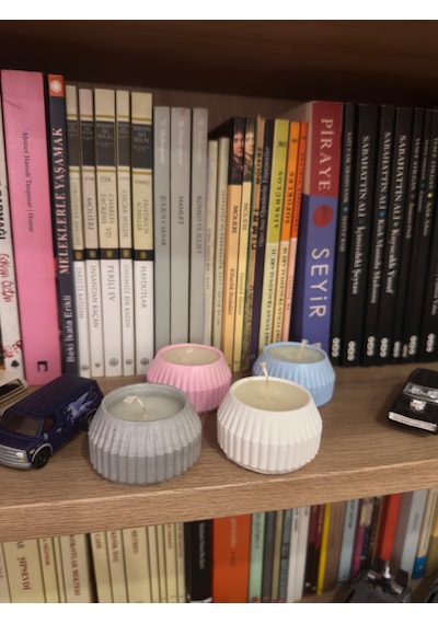 Dekoratif Mini Beton Mum 2 Li Set El Yapımı Tırtıklı Desen Mavi & Mavi
