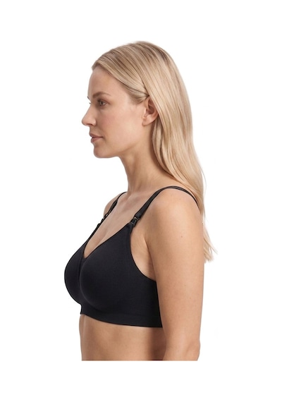 Cottonill Seamless Bra - Nuvia Siyah Lazer Kesim Klipsli Önden Açılabilir Rib Dokulu Dikişsiz Emzirme Sütyeni