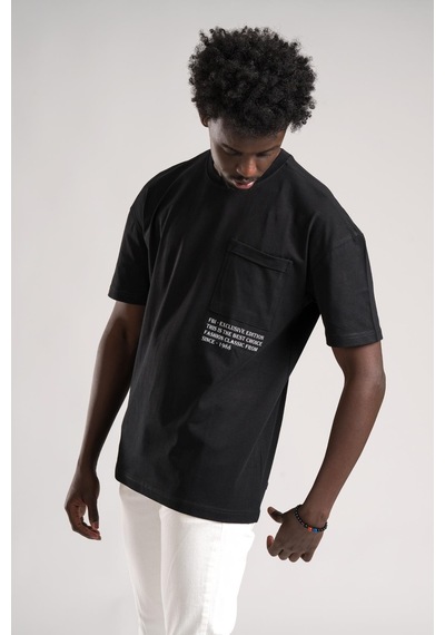Fbı Yarım Oversize Hafif Bol Kesim Bisiklet Yaka Cepli Pamuklu T-shirt 001