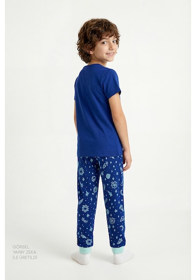 Penti Lacivert Erkek Çocuk Cosmic Nap Pamuklu 2'li Pijama Takımı