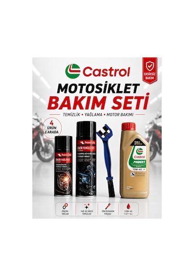Castrol Power1 10w-40 1l + Zincir Temizleyici Ve Yağlayıcı + Fırça Bakım Seti