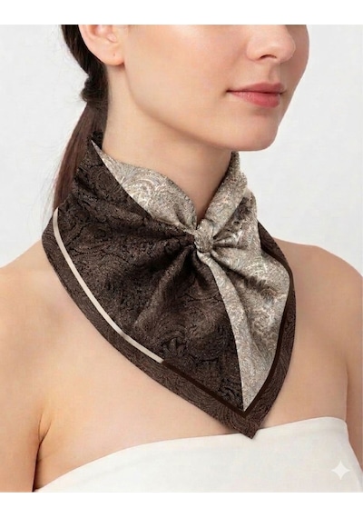 Tarzını Seç Kahverengi Royal Fular / Bandana / Aksesuar 48x48 Cm