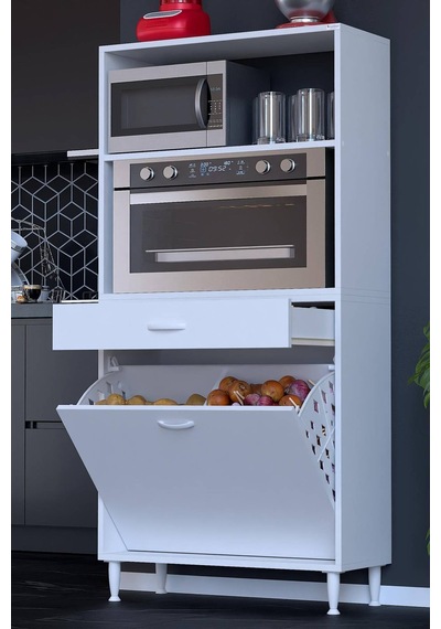 Vio 80 Cm Fırın Dolabı Sepetli Çekmeceli Mini Midi Mutfak Dolabı Beyaz