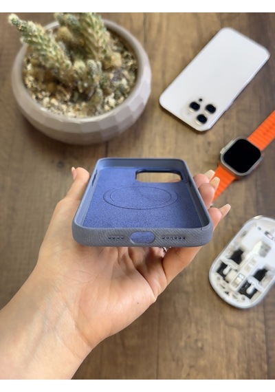 Apple iPhone 15 Pro Max Uyumlu Kadife Yüzeyli Magsafe Uyumlu Premium Kılıf Soocase691 Koyu Mavi